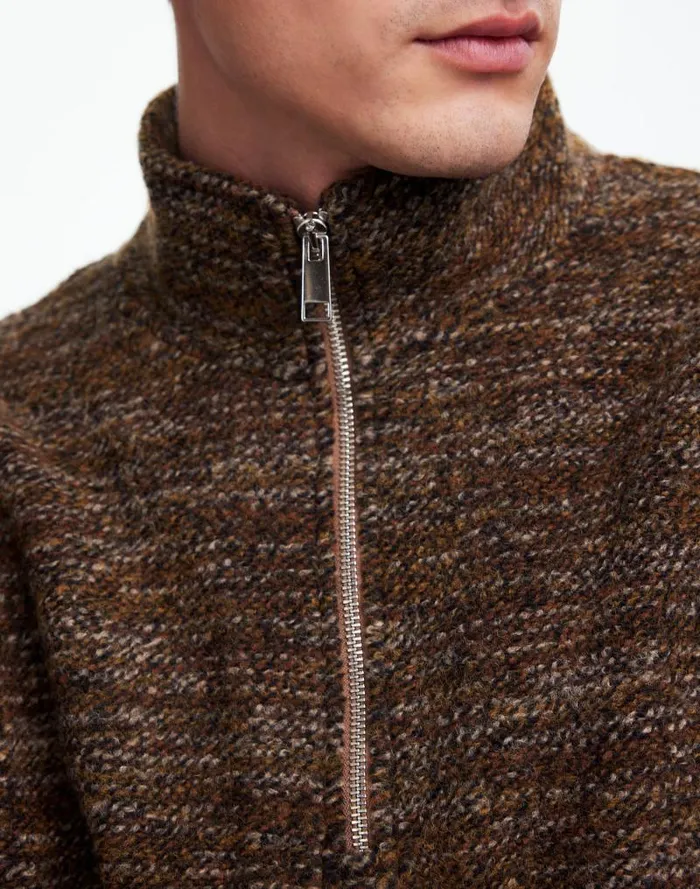 Men Boucl QuarterZip Pullover Brown Madewell Hoodies and Sweatshirts
