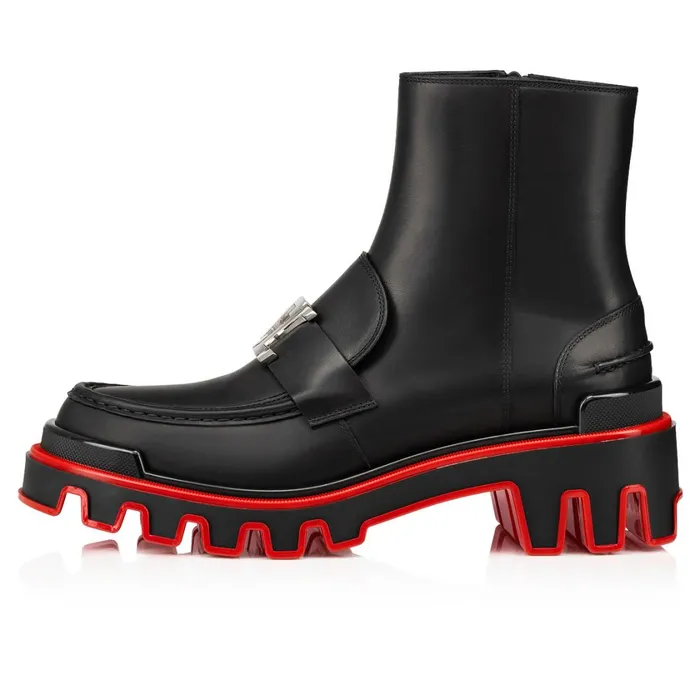 Men CL Moc Booty Dune Boots 8211 Calf Leather 8211 Black Black Christian Louboutin Ankle Boots