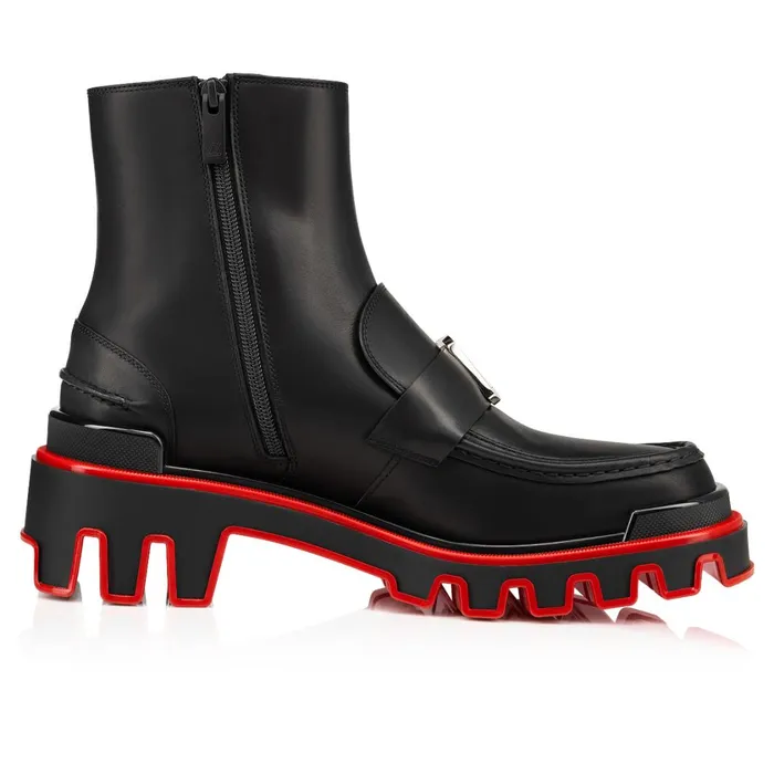 Men CL Moc Booty Dune Boots 8211 Calf Leather 8211 Black Black Christian Louboutin Ankle Boots