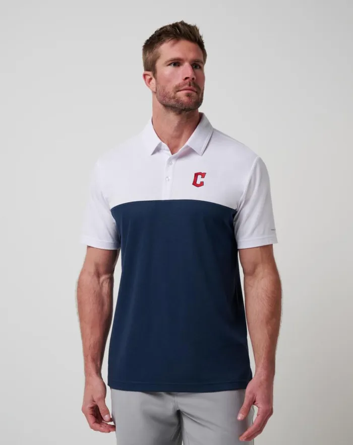Men CLEVELAND GUARDIANS HOME RUN LEADER POLO Whitenavy TravisMathew Polos