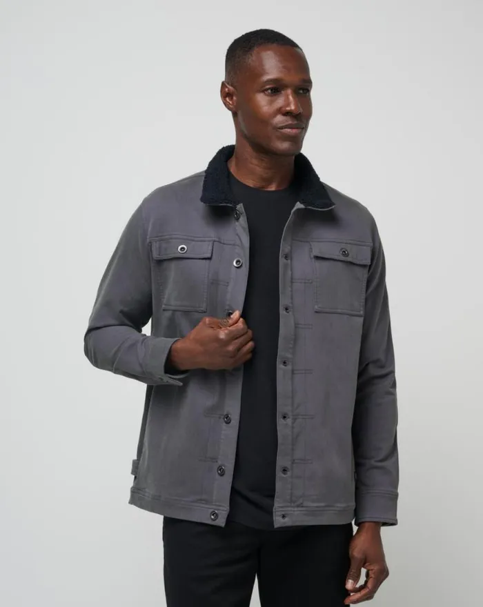 Men CLOUD DENIM SHERPA JACKET Grey Pinstripe TravisMathew Jackets