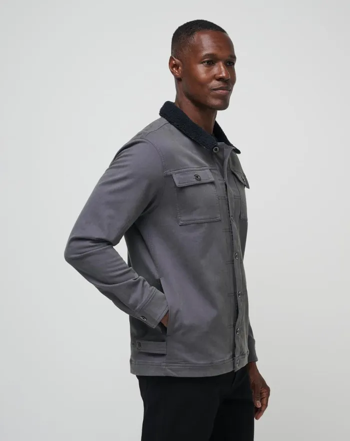 Men CLOUD DENIM SHERPA JACKET Grey Pinstripe TravisMathew Jackets