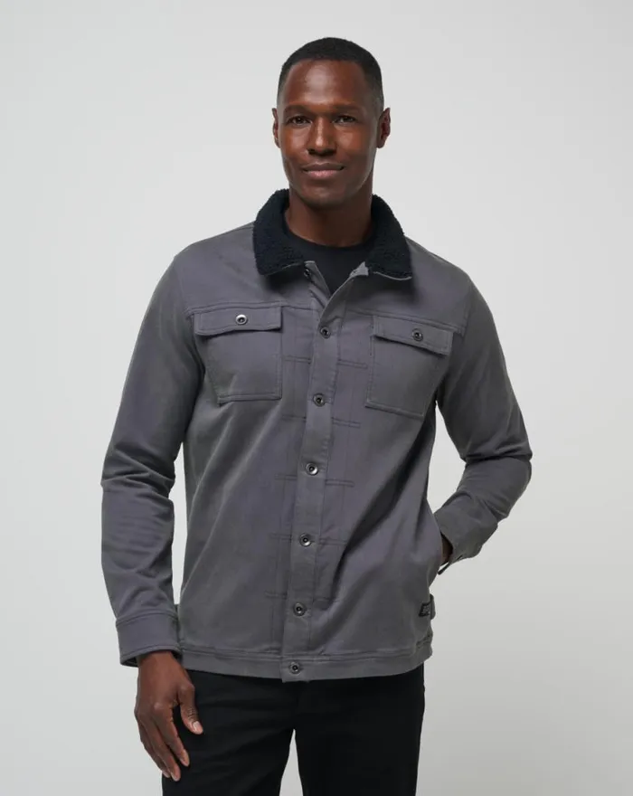 Men CLOUD DENIM SHERPA JACKET Grey Pinstripe TravisMathew Jackets