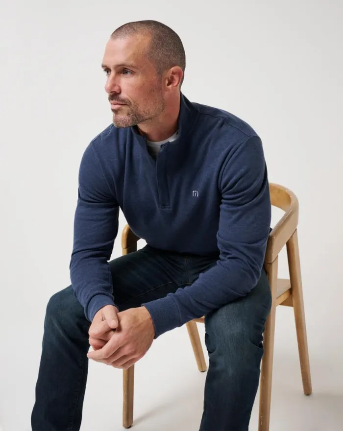 Men CLOUD QUARTER ZIP 20 Heather Blue TravisMathew Quarter Zips