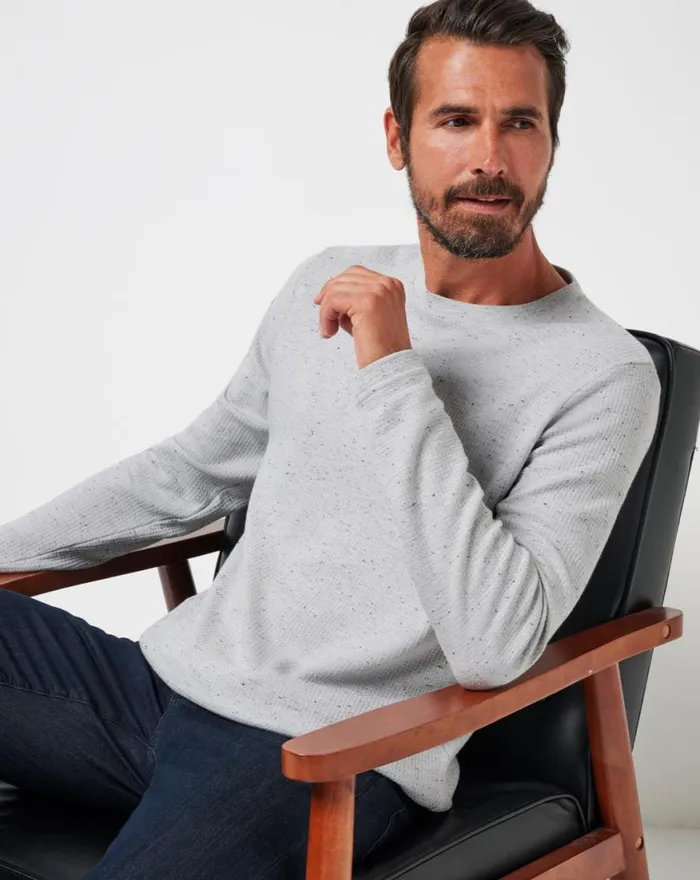 Men CLOUD WAFFLE CREW Heather Light Grey TravisMathew Hoodies and Sweatshirts