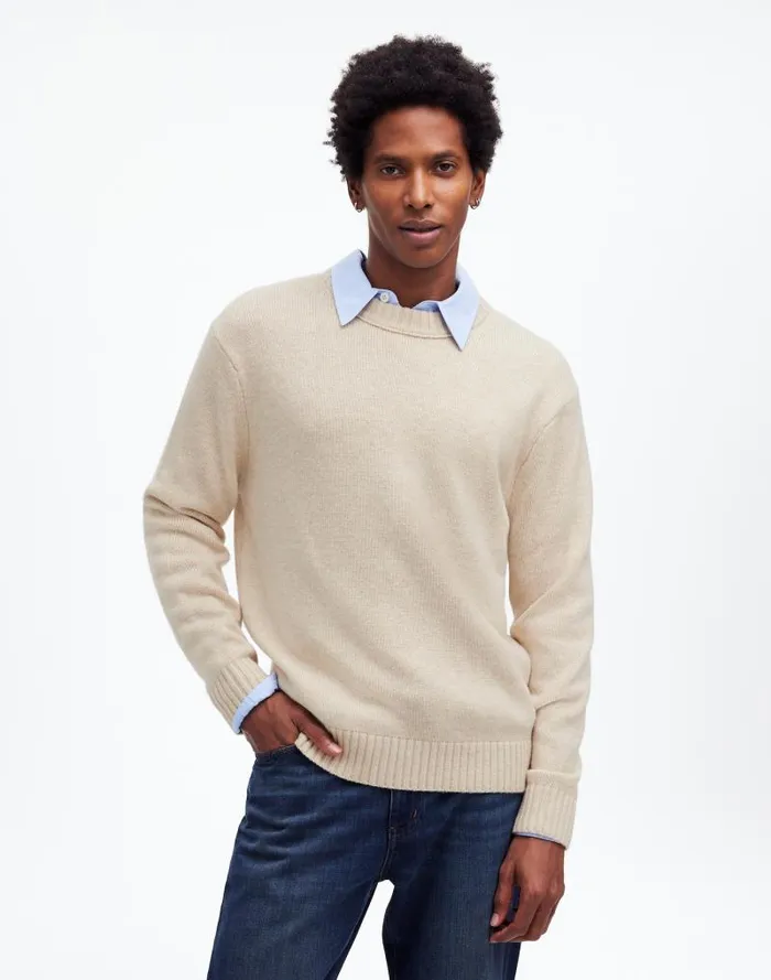 Men Crewneck Sweater In SoftWool Heather Cream Madewell Sweaters