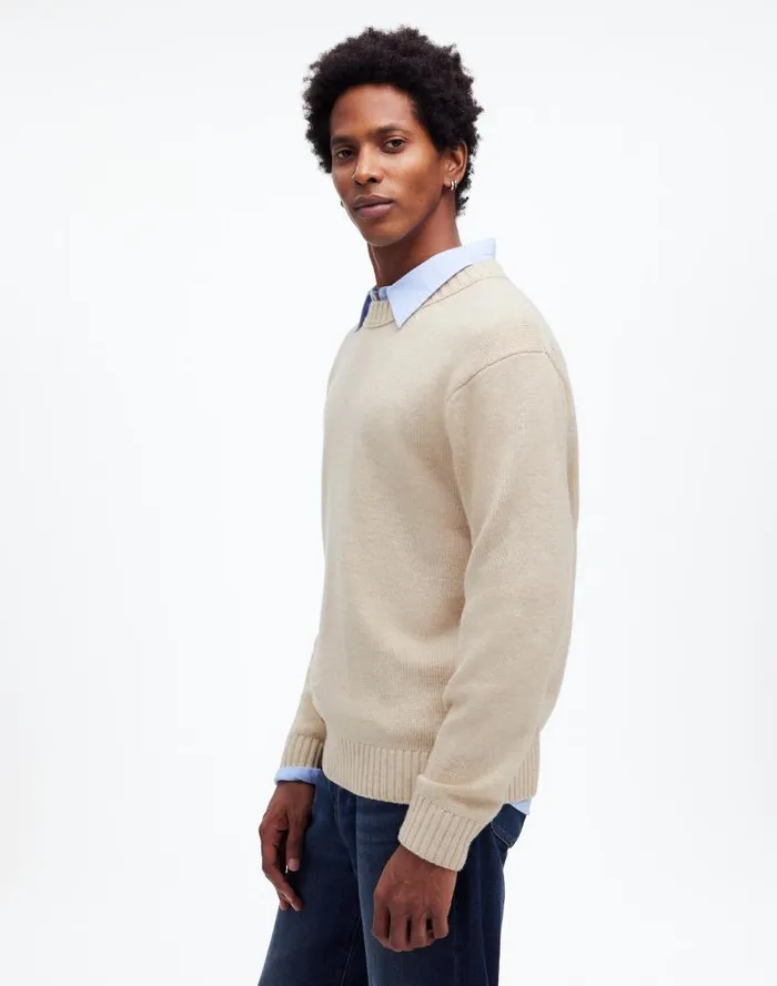 Men Crewneck Sweater In SoftWool Heather Cream Madewell Sweaters