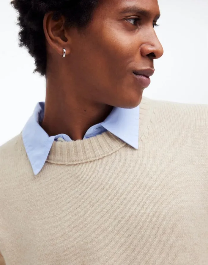Men Crewneck Sweater In SoftWool Heather Cream Madewell Sweaters