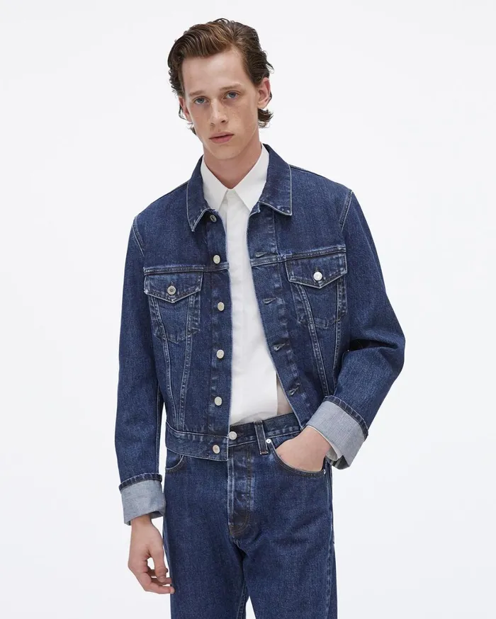 Men Cuffed Monogram Masc Trucker Jean Jacket Dark Stone Wash Helmut Lang Jackets