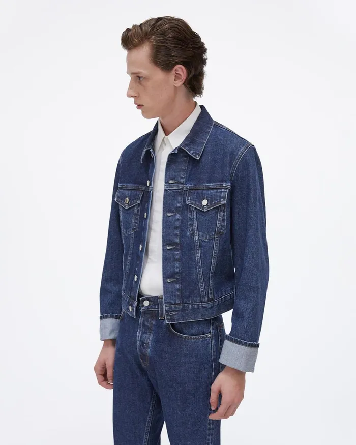 Men Cuffed Monogram Masc Trucker Jean Jacket Dark Stone Wash Helmut Lang Jackets