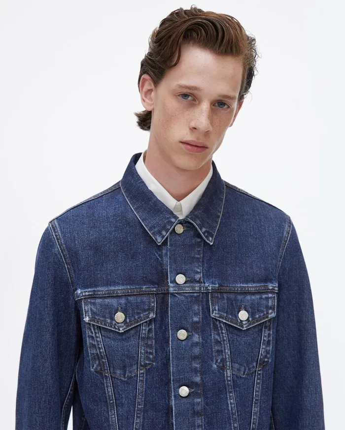 Men Cuffed Monogram Masc Trucker Jean Jacket Dark Stone Wash Helmut Lang Jackets