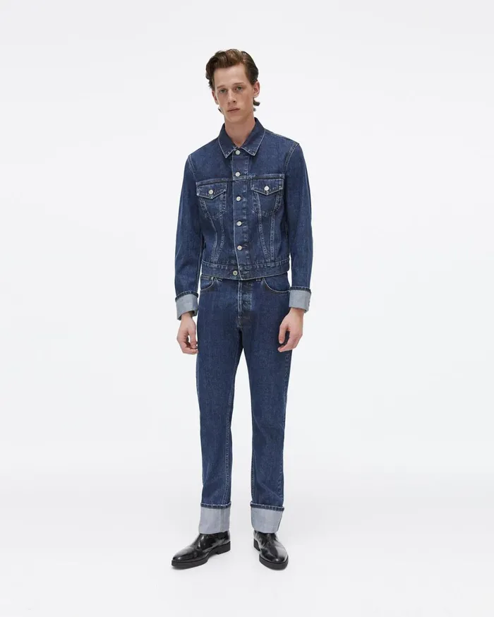 Men Cuffed Monogram Masc Trucker Jean Jacket Dark Stone Wash Helmut Lang Jackets