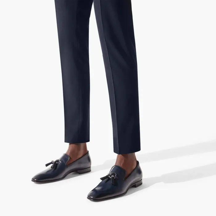Men Dandelion Tassel Loafers 8211 Patinated Calf Leather 8211 Marine Blue Christian Louboutin Loafers and Slipons