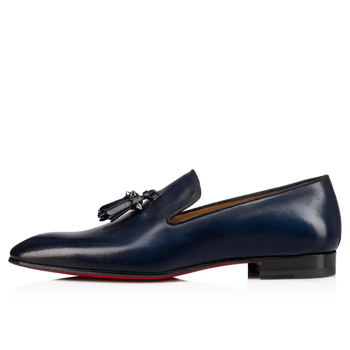 Men Dandelion Tassel Loafers 8211 Patinated Calf Leather 8211 Marine Blue Christian Louboutin Loafers and Slipons