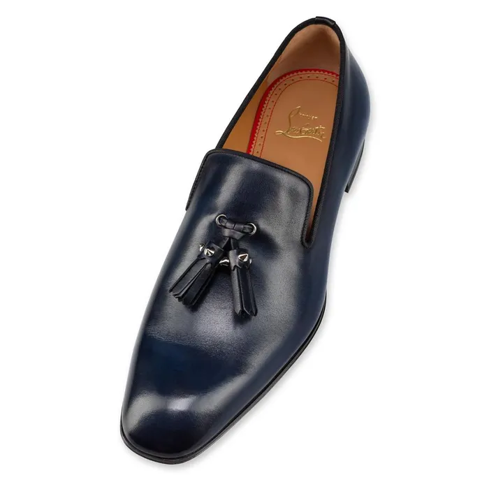 Men Dandelion Tassel Loafers 8211 Patinated Calf Leather 8211 Marine Blue Christian Louboutin Loafers and Slipons