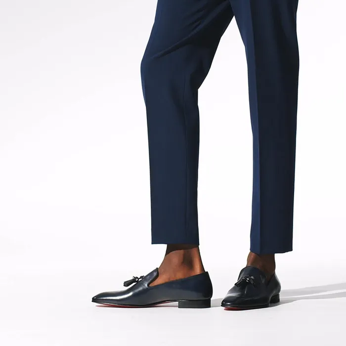 Men Dandelion Tassel Loafers 8211 Patinated Calf Leather 8211 Marine Blue Christian Louboutin Loafers and Slipons