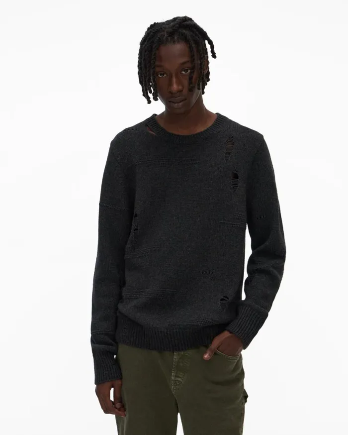 Men Distressed Sweater Charcoal Helmut Lang Sweaters