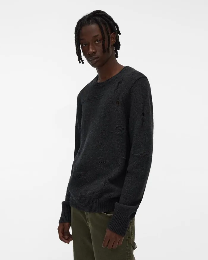 Men Distressed Sweater Charcoal Helmut Lang Sweaters