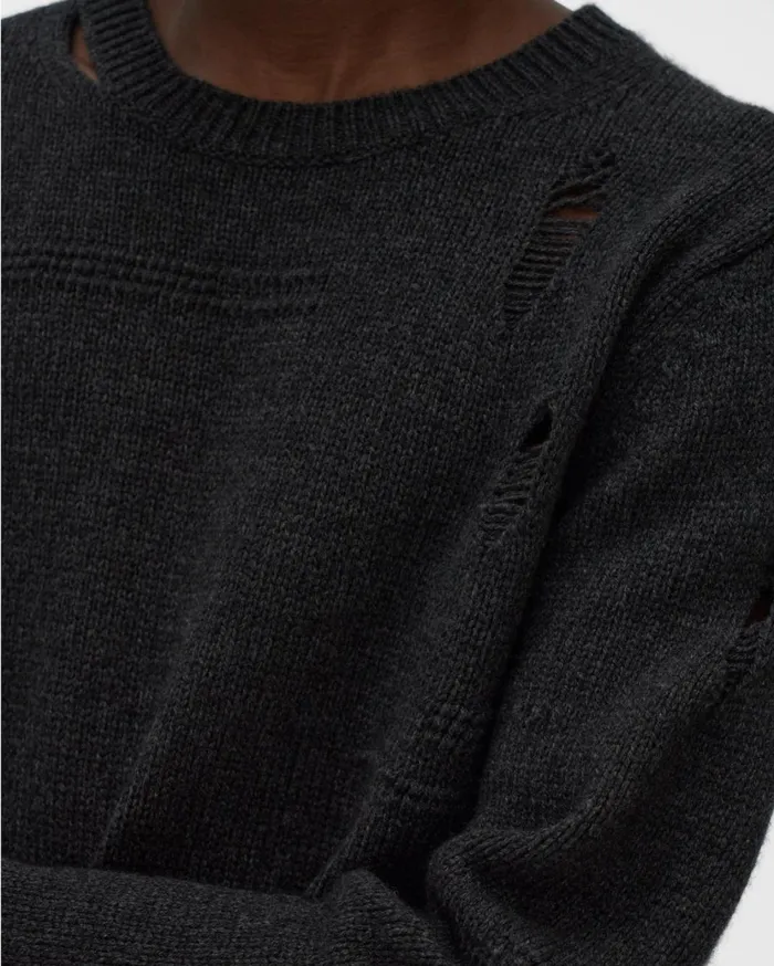 Men Distressed Sweater Charcoal Helmut Lang Sweaters