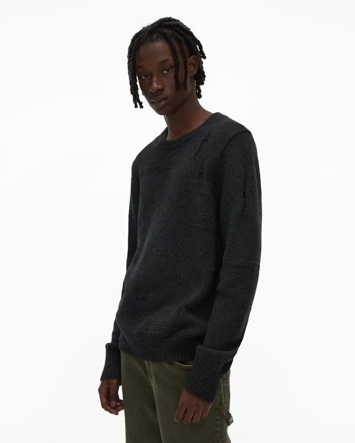 Men Distressed Sweater Charcoal Helmut Lang Sweaters