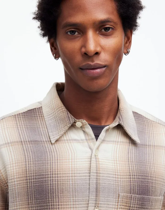 Men Easy Shirt In Brushed Flannel Black Coal Madewell Shirts