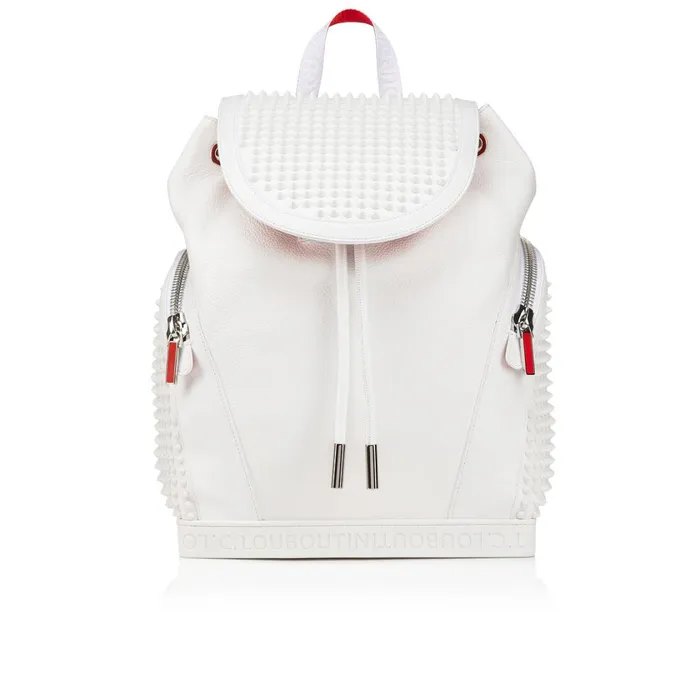 Men Explorafunk Backpack 8211 Grained Calf Leather And Spikes 8211 Bianco White Christian Louboutin Crossbody Bags