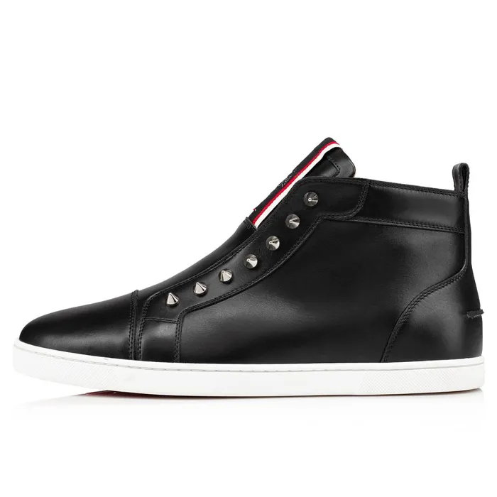 Men FAV Fique A Vontade Mid Cut Hightop Sneakers 8211 Calf Leather 8211 Black Black Christian Louboutin High Top Sneakers