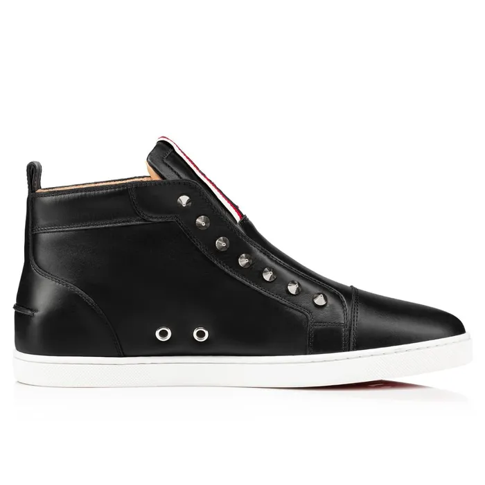 Men FAV Fique A Vontade Mid Cut Hightop Sneakers 8211 Calf Leather 8211 Black Black Christian Louboutin High Top Sneakers
