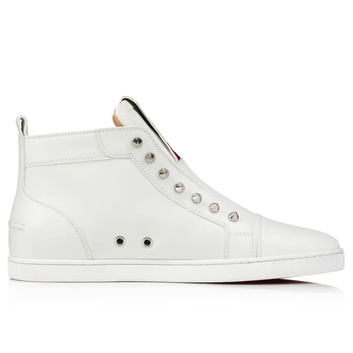 Men FAV Fique A Vontade Mid Cut Hightop Sneakers 8211 Calf Leather 8211 White White Christian Louboutin High Top Sneakers