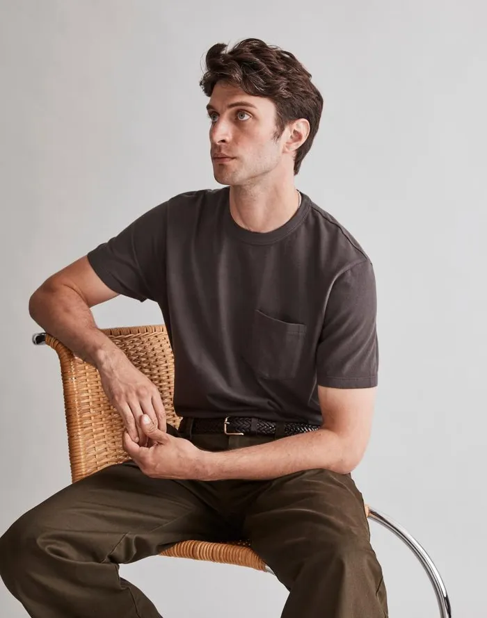 Men GarmentDyed Allday Crewneck Pocket Tee Black Coal Madewell Tees
