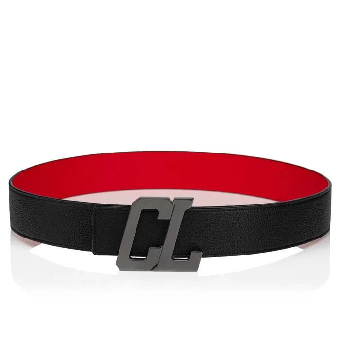 Men Happy Rui CL Logo Belt 8211 Calf Leather And Metal 8211 Black Black Christian Louboutin Belts