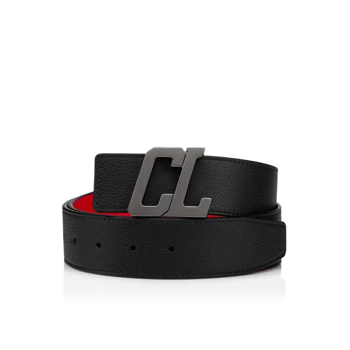 Men Happy Rui CL Logo Belt 8211 Grained Calf Leather 8211 Black Black Christian Louboutin Belts Men Happy Rui CL Logo Belt 8211 Grained Calf Leather 8211 Black Black Christian Louboutin Belts