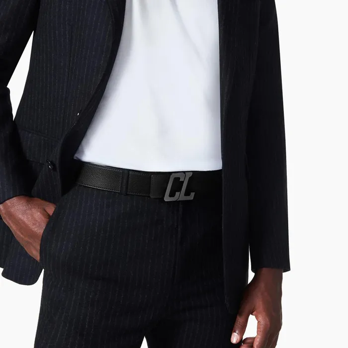 Men Happy Rui CL Logo Belt 8211 Grained Calf Leather 8211 Black Black Christian Louboutin Belts