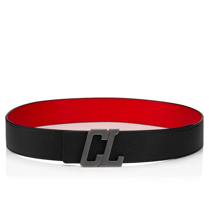 Men Happy Rui CL Logo Belt 8211 Grained Calf Leather 8211 Black Black Christian Louboutin Belts