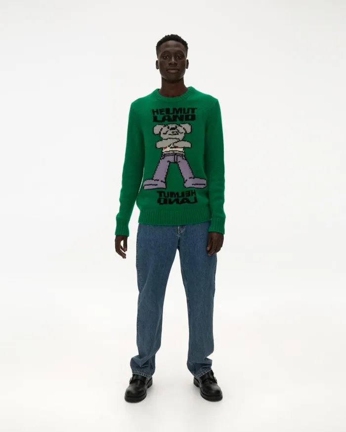 Men Helmut Land Crewneck Vert Helmut Lang Sweaters