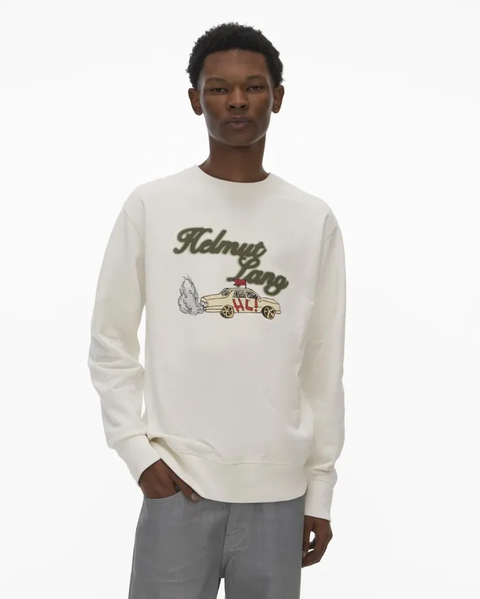 Men HL Taxi Crewneck Powdered Ecru Helmut Lang Sweatshirts