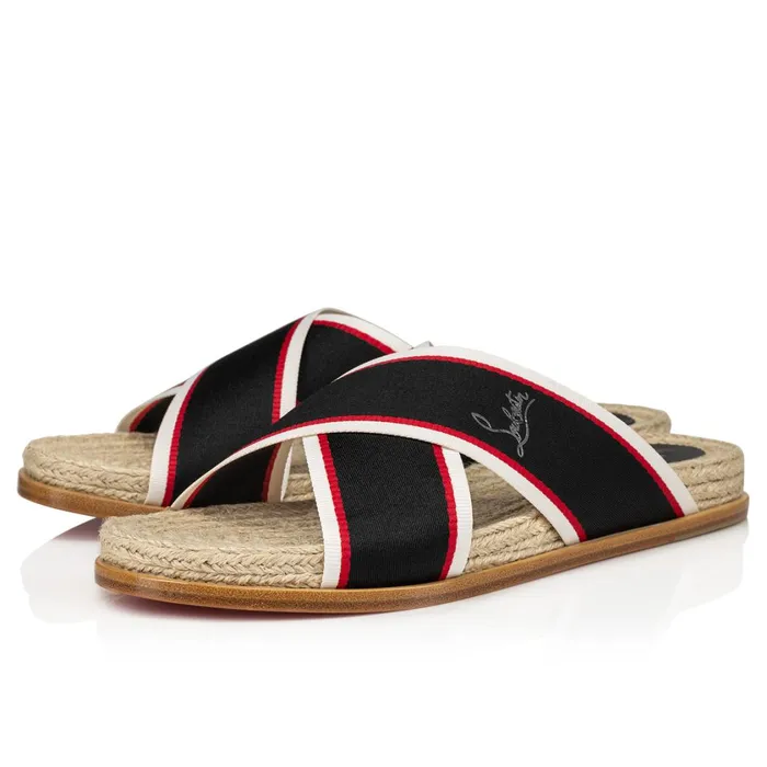 Men Hot Cross Mules 8211 Calf Leather And Fabric 8211 Navy Blue Christian Louboutin Sandals and Espadrilles Men Hot Cross Mules 8211 Calf Leather And Fabric 8211 Navy Blue Christian Louboutin Sandals and Espadrilles