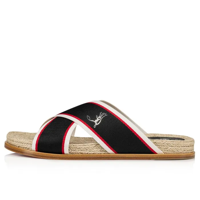 Men Hot Cross Mules 8211 Calf Leather And Fabric 8211 Navy Blue Christian Louboutin Sandals and Espadrilles