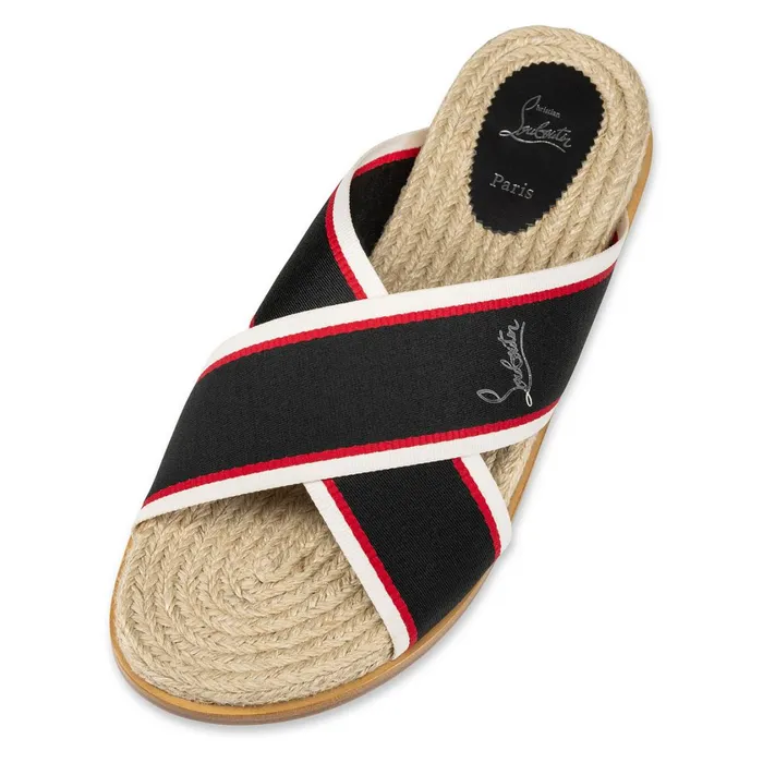 Men Hot Cross Mules 8211 Calf Leather And Fabric 8211 Navy Blue Christian Louboutin Sandals and Espadrilles