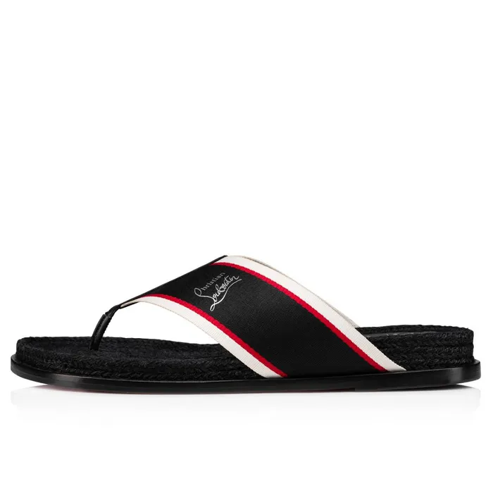 Men Hot Flip Flip Flops 8211 Calf Leather And Fabric 8211 Black Black Christian Louboutin Sandals and Espadrilles