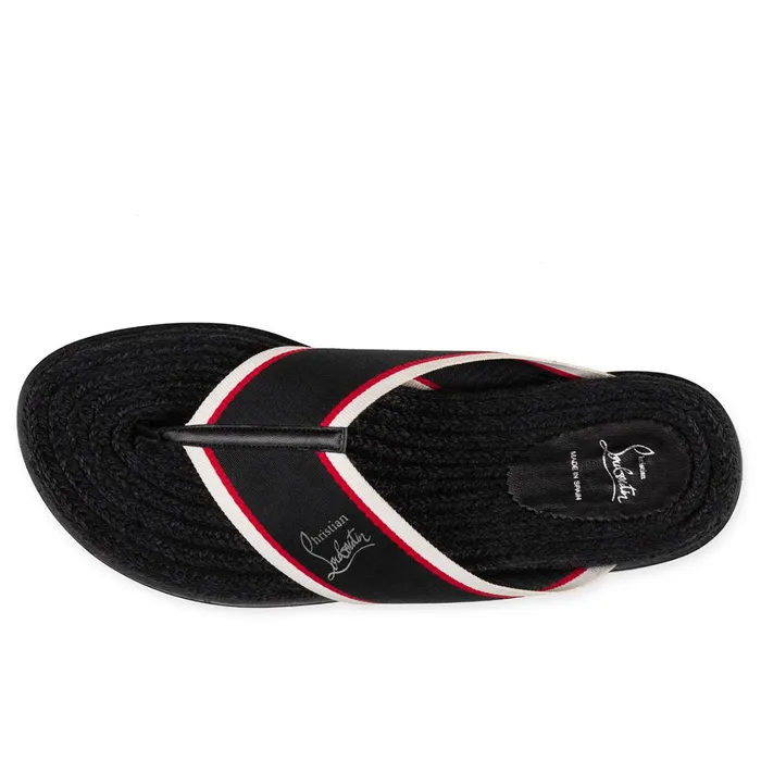 Men Hot Flip Flip Flops 8211 Calf Leather And Fabric 8211 Black Black Christian Louboutin Sandals and Espadrilles