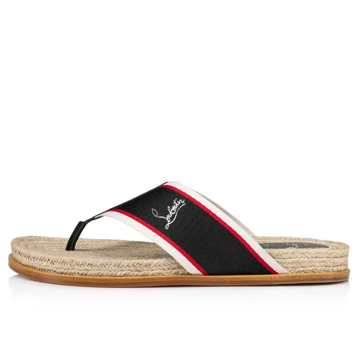 Men Hot Flip Flip Flops 8211 Calf Leather And Fabric 8211 Navy Blue Christian Louboutin Sandals and Espadrilles
