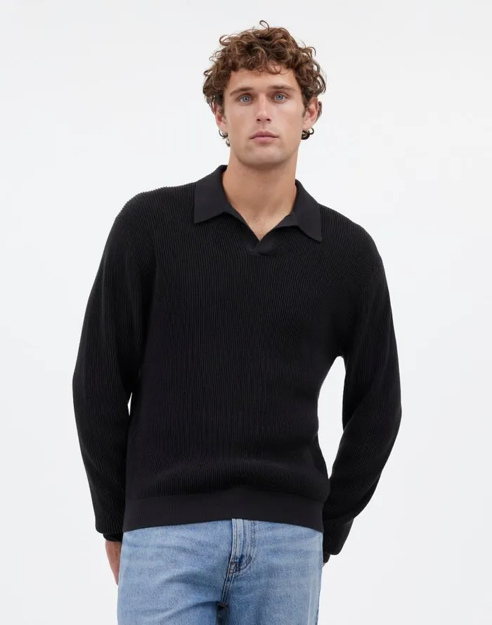 Men JohnnyCollar Sweater Polo Shirt In Merino Wool Dark Bottle Madewell Shirts Men JohnnyCollar Sweater Polo Shirt In Merino Wool Dark Bottle Madewell Shirts