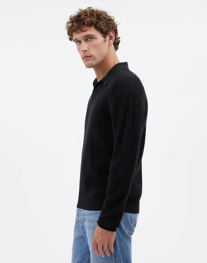 Men JohnnyCollar Sweater Polo Shirt In Merino Wool Dark Bottle Madewell Shirts