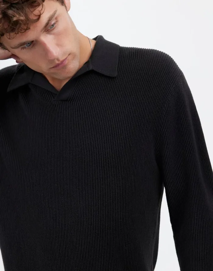 Men JohnnyCollar Sweater Polo Shirt In Merino Wool Dark Bottle Madewell Shirts