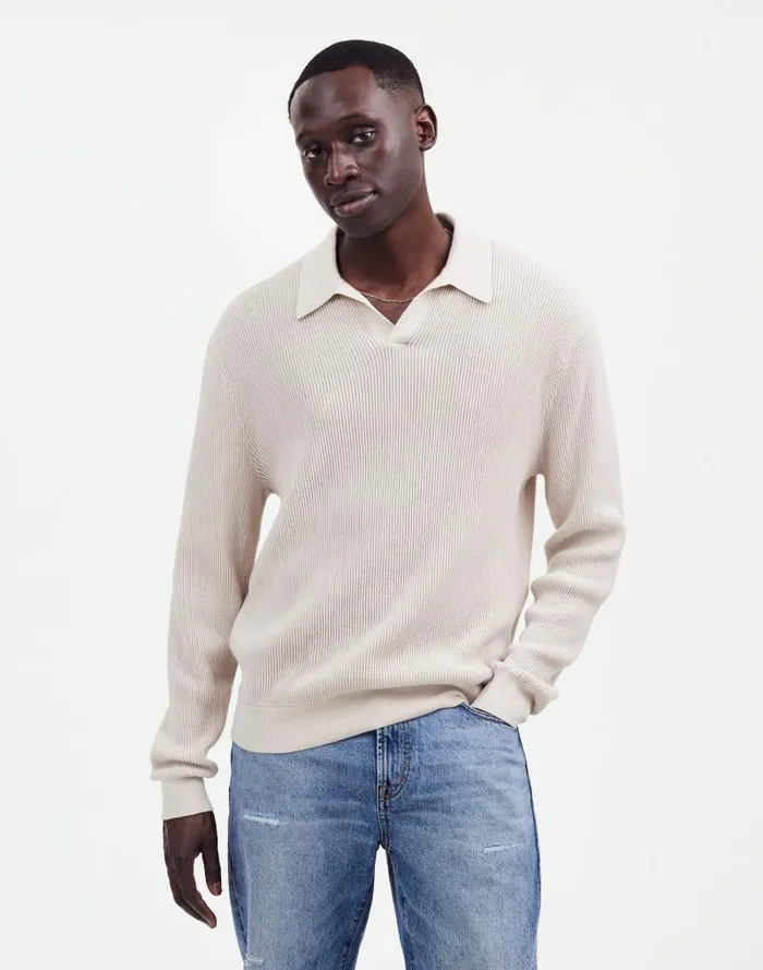 Men JohnnyCollar Sweater Polo Shirt In Merino Wool Hthr Alabaster Madewell Shirts