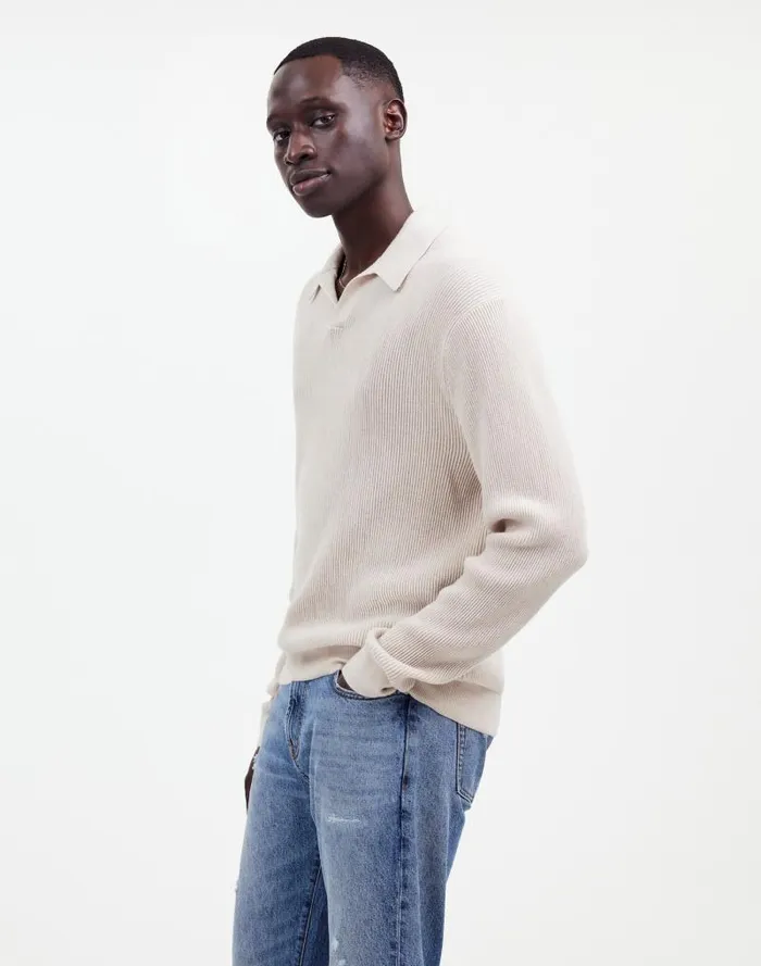 Men JohnnyCollar Sweater Polo Shirt In Merino Wool Hthr Alabaster Madewell Shirts
