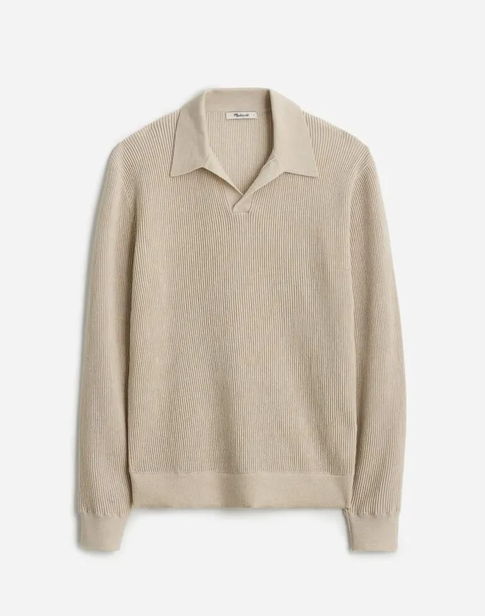 Men JohnnyCollar Sweater Polo Shirt In Merino Wool Hthr Alabaster Madewell Shirts