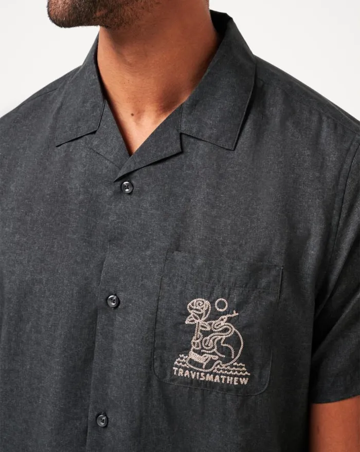 Men LOST CAVE BUTTONUP Heather Black TravisMathew ButtonUps