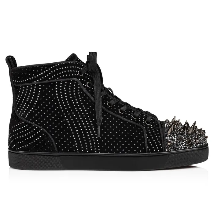 Men Lou Pik Pik Strass Hightop Sneakers 8211 Suede And Velvet River 8211 Black Black Christian Louboutin High Top Sneakers